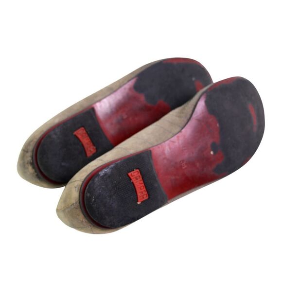 Camper BEIGE REAL LEATHER SUEDE STITCHED LOW HEEL ROUND TOE LOAFER SHOES Sz 38 - Picture 8 of 11